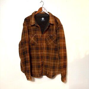 Weatherproof 3XL Plaid Sherpa-Lined Flannel Shirt Jacket Brown/Black Polyester